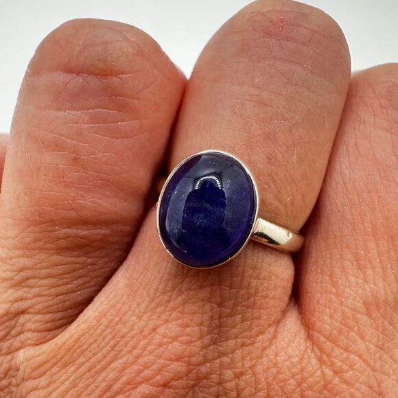 NWT 9x11mm oval cut Tanzanite cabochon solitaire ring in sterling silver! - Picture 3 of 11